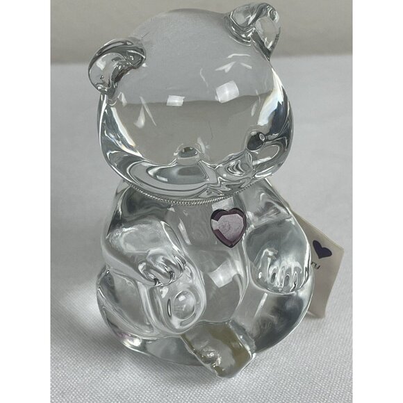 Fenton Other - Fenton Clear Glass Bear Figurine Purple Amethyst Heart February Birthstone